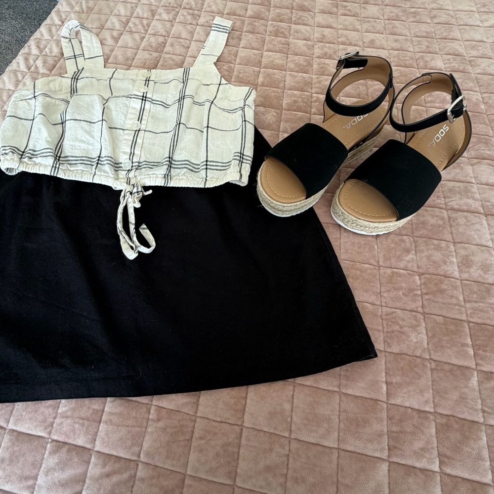 Black faux suede sandals